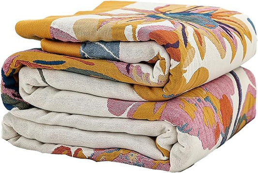 100% Cotton Vintage Floral Muslin Throw Blanket 80"x90" Yellow | 4-Layer Gauze Breathable Reversible Muslin Blanket,Soft Lightweight All Season Quilt for Bed Travel Gift,Multiple Uses - color: Butterflies and Flowers, size: 80"x90"