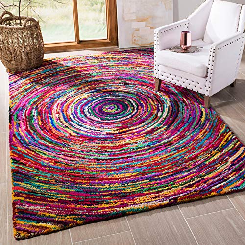 SAFAVIEH Nantucket Collection Area Rug - 9' x 12', Multi, Handmade Boho Abstract Circle Cotton, Ideal for High Traffic Areas in Living Room, Bedroom (NAN315A) - size: 9' x 12' (Rectangular)