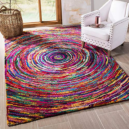 SAFAVIEH Nantucket Collection Area Rug - 9' x 12', Multi, Handmade Boho Abstract Circle Cotton, Ideal for High Traffic Areas in Living Room, Bedroom (NAN315A) - size: 9' x 12' (Rectangular)