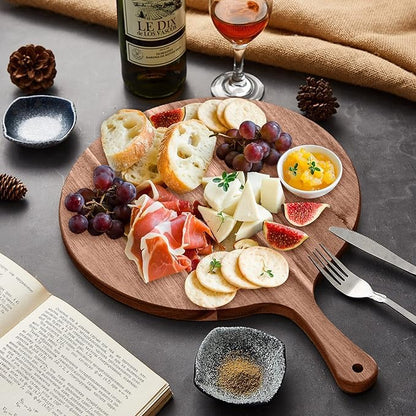 2 Pcs Round Wood Cutting Board Pizza Charcuterie Boards 16" x 12" Acacia Serving Board Wooden Peel Cheese Paddle with Handle Kitchen Gift for Home Food Baking Cheese Fruits Vegetables Bread
