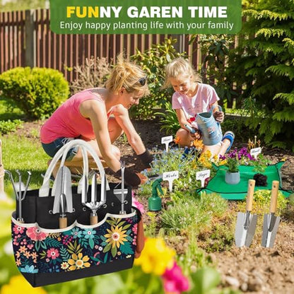 22Pcs Gardening Tools Set for Women Heavy Duty Garden Hand Tool Kit Birthday Gifts for Mom Her Wife Grandma Beginner Gardening Accessories with Tote Bag/Shovel/Repotting Mat/Plant Labels/Gloves-Black - color: Black