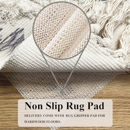 Boho Runner Rug 2'x6', Washable Hallway Rug Runner Non Slip Rubber Backed, Kitchen Farmhouse Area Rug Floor Mat with Tassels, Tufted Woven Cotton Entryway Carpet, Grey - color: Grey, size: 2' x 6' (Runner)
