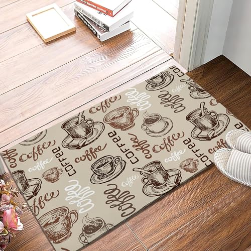 Coffee Cups Doormats, Cafe Theme Indoor Mats for Home Entrance, Super Non-Slip Floor Mats for Home Entryway, Back Outdoor Welcome Mat,Easy Clean,17x 30 inch - color: Coffee Cups