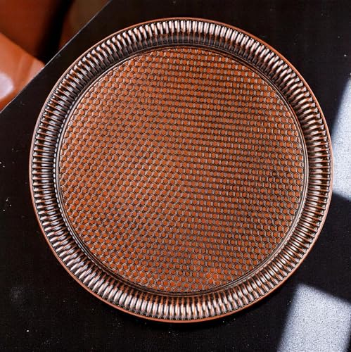 Alisveristime Round Hammered Metal Serving Tray – Ottoman Style, (11.8" Diameter, 12.6 oz) 5 Color Options (Brown) - color: Brown
