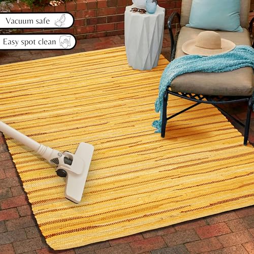 Chindi Area Rug 3x5 Feet - Mustard | Cotton Woven Rugs for Bedroom, Easy Clean Boho Throw Carpet - color: Mustard, size: 3 x 5 feet