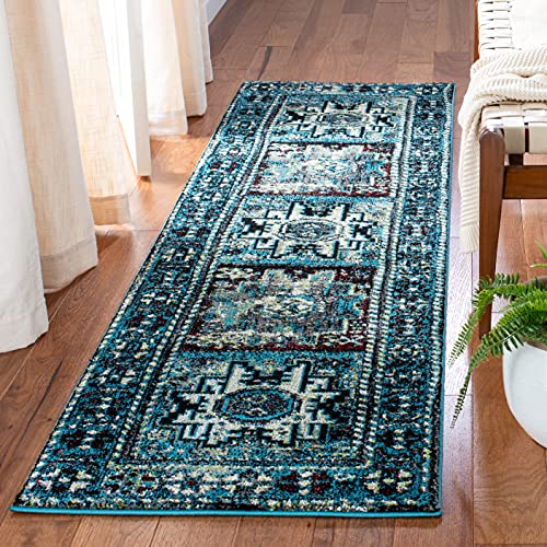 SAFAVIEH Vintage Hamadan Collection Runner Rug - 2'3" x 8', Light Blue & Black, Traditional Oriental Design, Non-Shedding & Easy Care, Ideal for High Traffic Areas in Living Room, Bedroom (VTH213M) - color: Light Blue/Black, size: 2'3" x 8' (Runner)