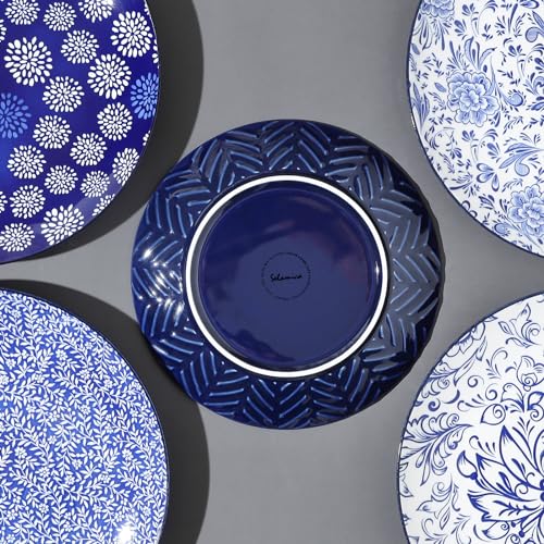 Selamica Ceramic Dinner Plates set of 4, 10.5 Inch Ceramic Plates for Kitchen, Large Serving Plates for Pasta Salad Steak, Microwave Dishwasher Safe, Blue - size: 10.5 Inch