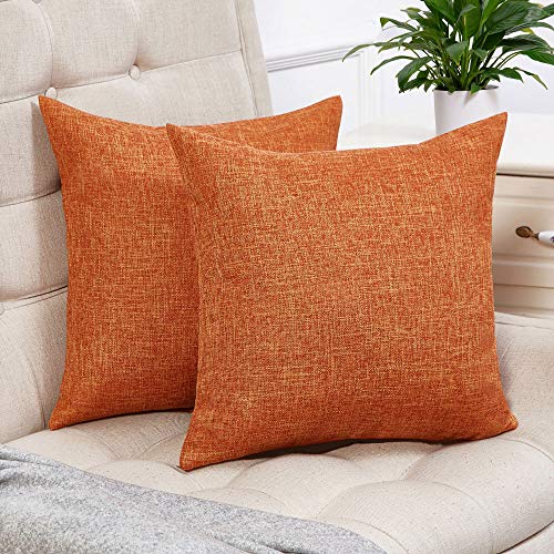 Anickal Thanksgiving Pillow Covers 18x18 Inch for Fall Decor Set of 2 Burnt Orange Rustic Linen Decorative Square Throw Pillow Covers Cushion Case for Sofa Couch Farmhouse Home Decorations - color: Burnt Orange, size: 18" x 18" (Pack of 2)