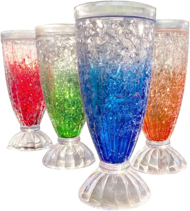Lily's Home Frosted Freezer Milkshake Glasses, 12 oz Set of 4 – Double Wall Insulated Acrylic with Liquid Gel for Root Beer Floats, Smoothies & Ice Cream Sodas, Home Bar, Kitchen, Party & Dessert Shop - style: Milkshake cup(12oz)