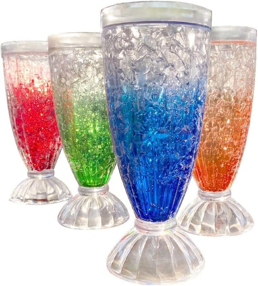 Lily's Home Frosted Freezer Milkshake Glasses, 12 oz Set of 4 – Double Wall Insulated Acrylic with Liquid Gel for Root Beer Floats, Smoothies & Ice Cream Sodas, Home Bar, Kitchen, Party & Dessert Shop - style: Milkshake cup(12oz)