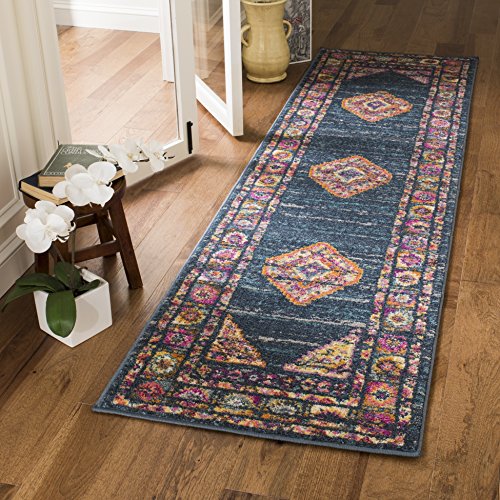 SAFAVIEH Madison Collection Runner Rug - 2'3" x 6', Blue & Fuchsia, Boho Chic Medallion Design, Non-Shedding & Easy Care, Ideal for High Traffic Areas in Living Room, Bedroom (MAD133C) - color: Blue/Fuchsia, size: 2'3" x 6' (Runner)