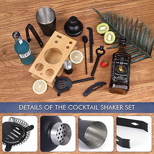 JNWINOG Cocktail Shaker Set Stainless Steel Bartending Kit 18.6oz Cocktail Bar Set Cocktail Mix Drink Making Kit Professional Bar and Home Drink Bar Tools for Bartender (Matte Black, 9Pcs) - color: Matte Black, size: 9Pcs
