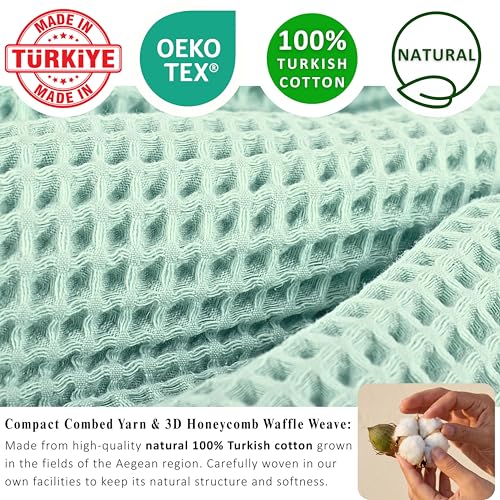 PÜSKÜL 2-Piece Natural 100% Turkish Cotton Waffle Bath Towels Extra-Large | Ice Green, 32x63" Bath Sheet Towel, Light Soft Absorbent Quick-Dry Lint-Free Premium Honeycomb Weave Oeko-Tex Made in Turkiye - color: Ice Green