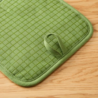 KITCHENAID Gourmet Series Gridlines Pot Holders 2-Pack Set, Heat Resistant up to 600°F, Soft Silicone Grip, Magnetic Cuff, Matcha Green, 8"x8" - color: Matcha Green