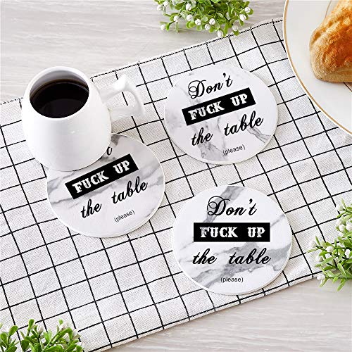 Funny Coasters, 6 Pcs Leather Coasters with Holder, Perfect Housewarming Hostess Gifts, Protect Furniture from Water Marks Scratch and Damage(6Pcs, White Marble) - color: White