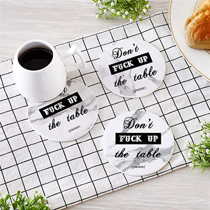 Funny Coasters, 6 Pcs Leather Coasters with Holder, Perfect Housewarming Hostess Gifts, Protect Furniture from Water Marks Scratch and Damage(6Pcs, White Marble) - color: White