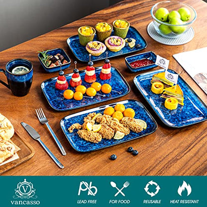 vancasso Stern Serving Platters Set of 4, 11 Inches Rectangular Ceramic Serving Plates, Blue Serving Trays for Entertaining - color: Blue, size: 4 Pieces