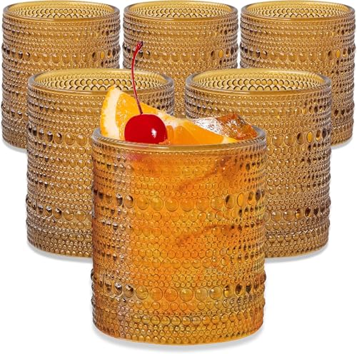 Kate Aspen Beaded Amber Drinking Glasses Set of 6-10 oz Vintage Glassware Set Jupiter Glasses, Cocktail Glass Set, Juice Glass, Water Cups Hostess Gift, Present, Gift for Newlyweds - color: Amber, size: Beaded 10 oz.