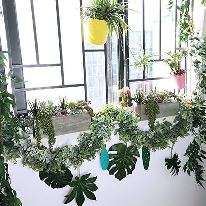 Supla Artificial Potted Succulents Plants Arrangement Fake Succulent Plants in Rectangular Wooden Pot Arrangement for Table Centerpiece Windowsill Greenery Decor
