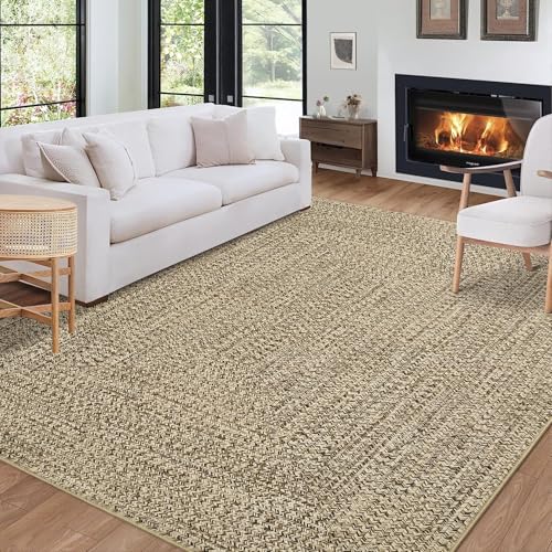 ROYHOME Washable Area Rug Print Braided Area Rugs for Entryway Stain Resistant Non-Slip Floor Carpet Rug Farmhouse Solid Printed Textured Accent Rug Floor Cover for Dining Bedroom, Linen, 3' x 5' - color: Linen, size: 3' x 5' (Rectangular)