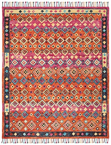 SAFAVIEH Aspen Collection X-Large Area Rug - 11' x 15', Orange & Fuchsia, Handmade Boho Braided Tassel Wool, Ideal for High Traffic Areas in Living Room, Bedroom (APN138A) - size: 11' x 15' (Rectangular)