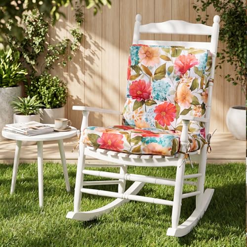 Hoteam 4 Set Outdoor Patio Chair Cushions 20 x 42 in Deep Seat Waterproof Patio Cushions Set for Furniture Replacement Removable Seat and Back (Summer Bloom) - style: Summer Bloom