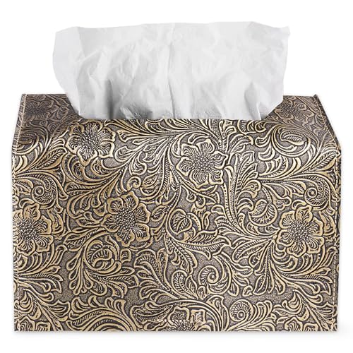 Leather Cover for Disposable Paper Hand Towel Box, Compatible with Kleenex Paper Hand Towel(1-Carved Cooper Gold) - color: 1-carved Cooper Gold