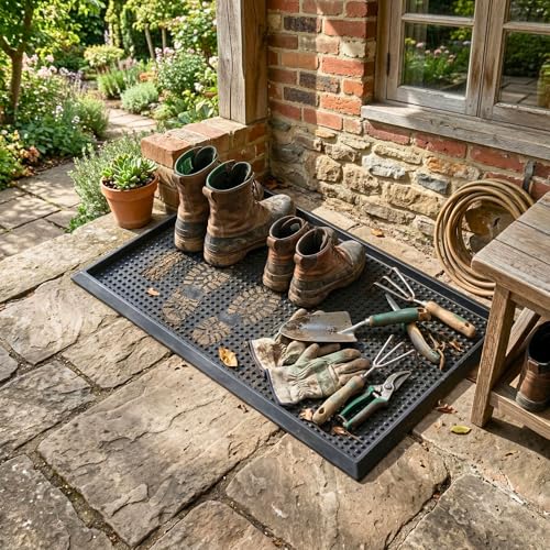 Ottomanson Indoor/Outdoor Boot Tray Non-Slip Doormat Modern Entryway Mat for Entryway Patio Backyard Garage, 18" x 28", Black - color: Black, size: 1'6" x 2'4" (Tray)