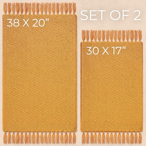 KIBAGA Set of 2 Soft Boho Bathroom Rugs - Beautiful Boho Cotton Rugs that Fit Perfectly Into Your Bath or Kitchen - Washable, Non-Slip Mats Ideal to Enhance Your Modern Home Decor