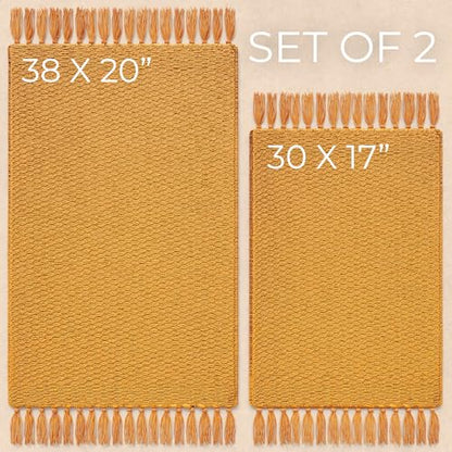 KIBAGA Set of 2 Soft Boho Bathroom Rugs - Beautiful Boho Cotton Rugs that Fit Perfectly Into Your Bath or Kitchen - Washable, Non-Slip Mats Ideal to Enhance Your Modern Home Decor
