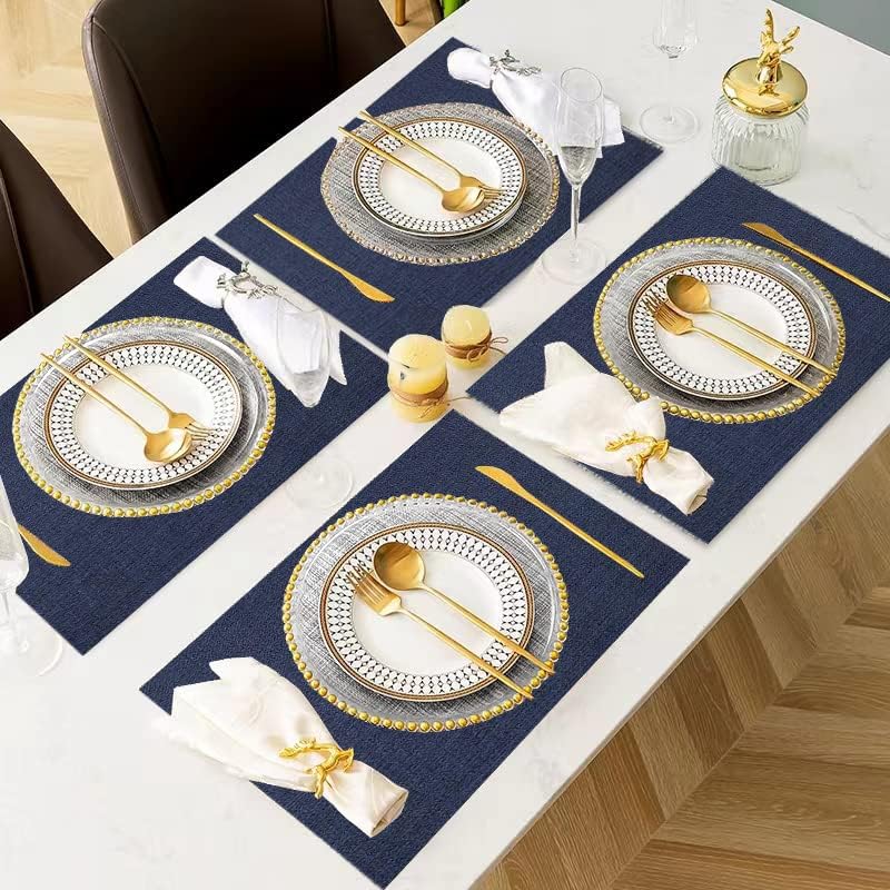DACHUI Placemats Set of 4, Linen Look Woven Place Mats, Water Resistant, Heat Resistant, Washable, Durable Table Mats (Navy Blue) - color: Navy Blue, size: 4PCS