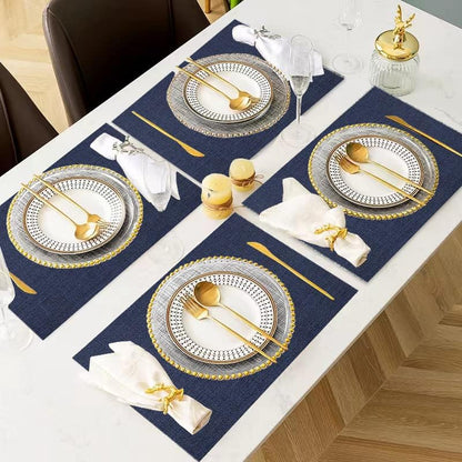 DACHUI Placemats Set of 4, Linen Look Woven Place Mats, Water Resistant, Heat Resistant, Washable, Durable Table Mats (Navy Blue) - color: Navy Blue, size: 4PCS