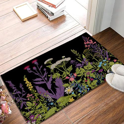 SPUNKER Herbs and Wild Flowers Welcome Mat - Indoor/Outdoor, Low-Profile Floor Rug, 17''x30'' - color: Herbs and Wild Flowers