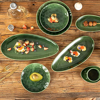 vicrays Large Oval Serving Platters, 16"/14"/10" Porcelain Serving Platters for Party, BBQ,Stackable Serving Trays Serving Plates for Appetizers, Sushi, Restaurant, Set of 3 (Green) - color: Green