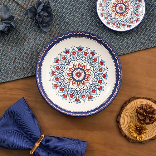 Bico Boho Totem Pasta Bowls, 35oz Salad Bowl Set of 4, Large Ceramic Serving Dinner Bowls for Soup and Cereal, Microwave and Dishwasher Safe, Gift for Housewarming and Thanksgiving - color: Boho Totem