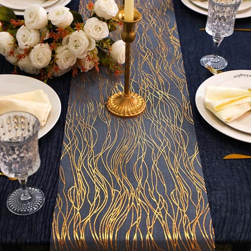 Snowkingdom 2pcs Gold Wave Table Runner, 11×108 Inch Golden Metallic Sparkle Lines Mesh Table Runners, Lightweight Gold Party Decorations for Mothers Day, Wedding, Birthday, Christmas, Party Dinner - color: Gold Wave, size: 9FTx2