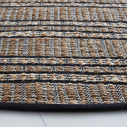 SAFAVIEH Natural Fiber Collection 7' Round Black/Natural NFB651Z Handmade Flat Weave Stripe Jute & Cotton Jute Area Rug - color: Black/Natural, size: 7' (Round)