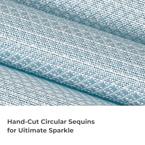 Leetaltree Woven Vinyl Placemats Set of 24, Mist Blue Sequin | Waterproof & Washable Dining Table Mats for Wedding, Anniversary, Daily Use, Hand-Cut, Easy to Clean - color: 00- Mist Blue Sequin, size: Set of 24