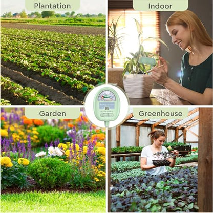 Soil Moisture Meter,4-in-1 Soil Ph Meter, Soil Tester for Moisture, Light,Nutrients, pH,Soil Ph Test Kit, Great for Garden, Lawn, Farm, No Battery Required, Gifts for Plants Lover - color: green