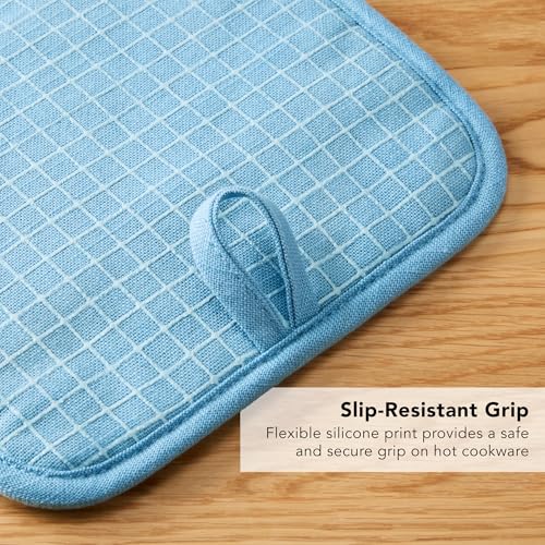 KITCHENAID Gourmet Series Gridlines Pot Holders 2-Pack Set, Heat Resistant up to 600°F, Soft Silicone Grip, Magnetic Cuff, Blue Velvet, 8"x8" - color: Blue Velvet