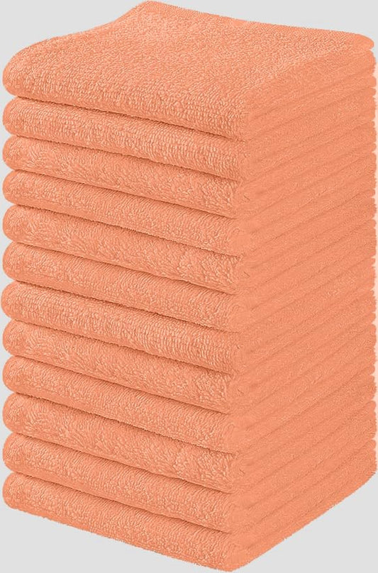 Towel and Linen Mart 100% Cotton - 12 Pack Wash Cloth Set - Flannel Face Cloths, Highly Absorbent and Soft Feel Fingertip Towels (Coral, Pack of 12) - color: Coral, size: Pack Of 12