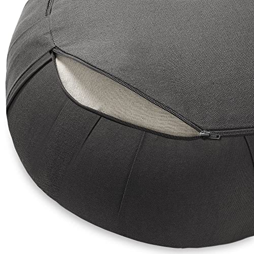 Zafu Meditation Cushion, 15" Round Buckwheat Yoga Pillow with Organic Cotton Cover - color: Gray