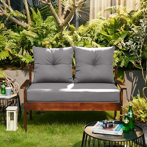 ARTPLAN Loveseat Patio Deep Seat Cushions 46"x24"x5" Bench Pad,Grey | High-density foam fill, solution-dyed UV water repellent fabric, zipper removable cover fits patio swing & bench furniture - color: Gray