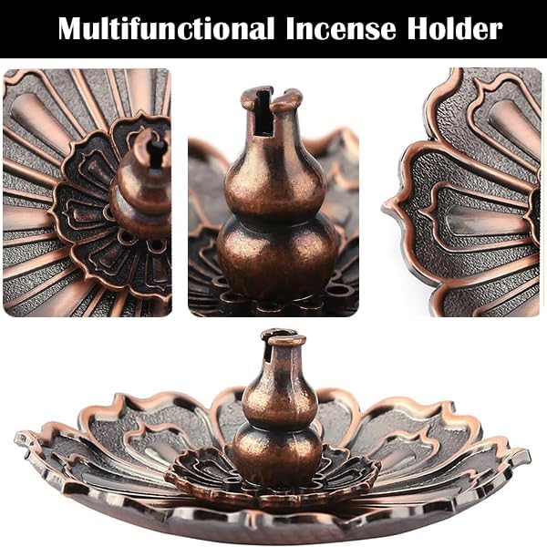 Incense Holder with Incense Stick Tray,Multi-Functional Incense Burner and Stick Holder Combo,Ash Holder (1, Bronzy,Dull Red) - color: Bronzy,dull Red
