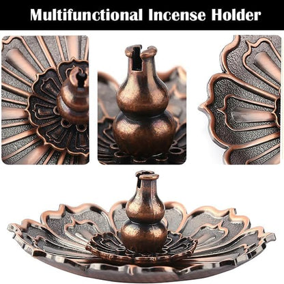 Incense Holder with Incense Stick Tray,Multi-Functional Incense Burner and Stick Holder Combo,Ash Holder (1, Bronzy,Dull Red) - color: Bronzy,dull Red