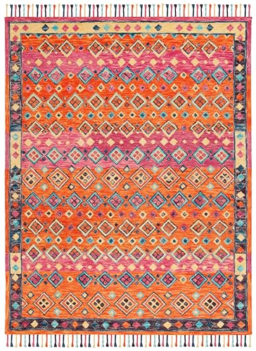 SAFAVIEH Aspen Collection Area Rug - 10' x 14', Orange & Fuchsia, Handmade Boho Braided Tassel Wool, Ideal for High Traffic Areas in Living Room, Bedroom (APN138A) - size: 10' x 14' (Rectangular)