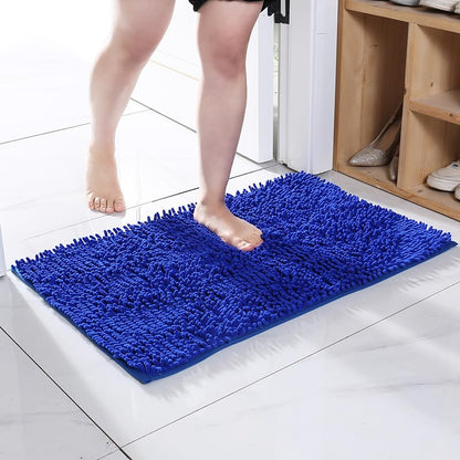 Chenille Bath Rug Non Slip Quick Dry Shag Solid Mat for Bathroom Tub, Machine Washable, Blue,28"×55" - color: Blue, size: 2'4" x 4'7" (Rectangular)
