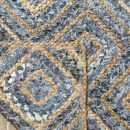 SAFAVIEH Cape Cod Collection Accent Rug - 2' x 3', Natural & Blue, Handmade Flat Weave Diamond Braided Jute & Denim, Ideal for High Traffic Areas in Entryway, Living Room, Bedroom (CAP354A) - color: Natural/Blue, size: 2' x 3' (Rectangular)