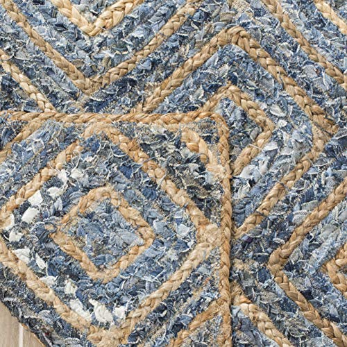 SAFAVIEH Cape Cod Collection Area Rug - 5' x 8', Natural & Blue, Handmade Flat Weave Diamond Braided Jute & Denim, Ideal for High Traffic Areas in Living Room, Bedroom (CAP354A) - color: Natural/Blue, size: 5' x 8' (Rectangular)