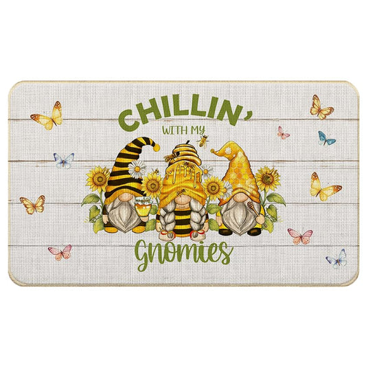 Chicimln Bee Gnome Summer Welcome Mat, Yellow Butterfly Sunflower Gnome Non-Slip Linen Doormat Outdoor Indoor Entrance,Sunflower Door Mat for Entryway Front Door Porch, 17x30 Inch - color: Honey Bee